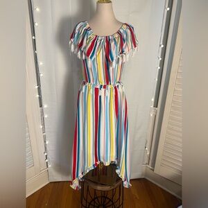 XOXO Striped Tassel Ruffle High-Low Dress Size L Summer Beach Festival Boho